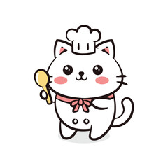 Cute Cat Chef Wearing a Hat and Holding a Spoon.