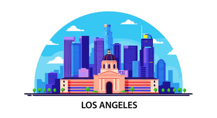 Fototapeta premium Los Angeles Skyline Vector Illustration - Cityscape Buildings and Landmark Representation