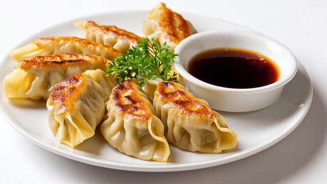 gyoza dumplings with soy sauce dip