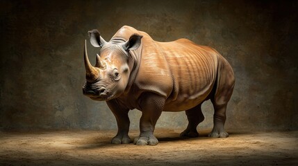 Fototapeta premium Majestic Rhinoceros Standing Proudly in Artistic Dramatic Lighting