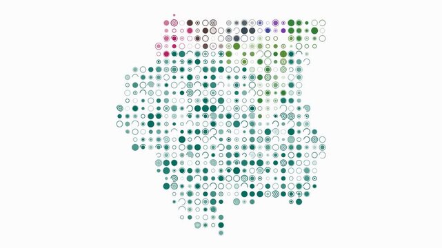 Suriname animated country shape. Pulsating colored dots on the map of the country. Large size circle blocks. Digital style Suriname map on white background. Beautiful animation video.