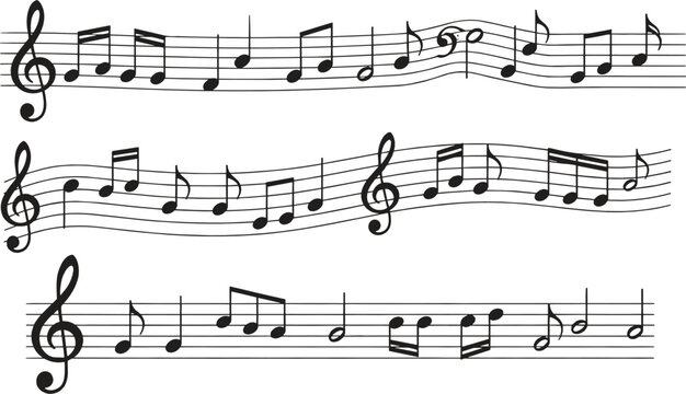 Musical Notation Staff with Treble Clef and Notes on White Background untitled