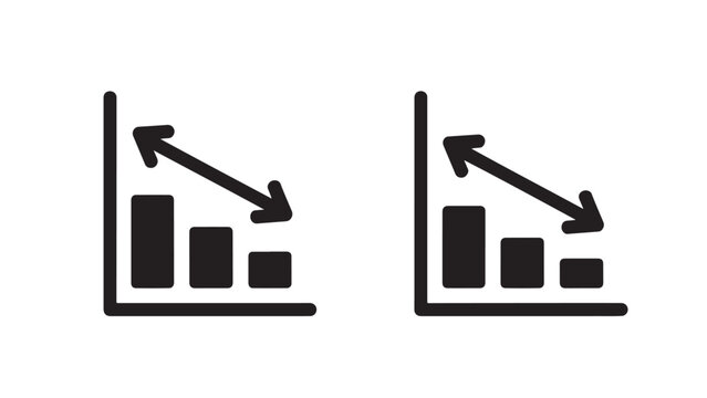 Two identical icons of declining bar charts with downward arrows, symbolizing negative trend or performance loss.