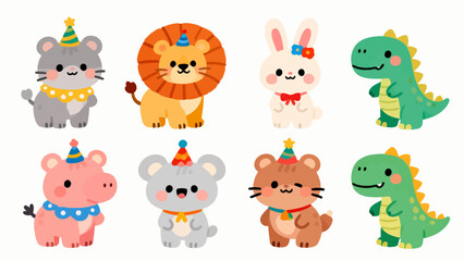 Obraz premium Cute cartoon animals wearing party hats