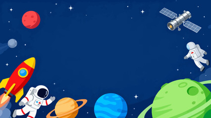 Space scene with astronauts planets and rocket © D3