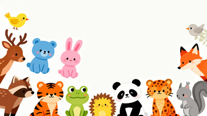 Obraz premium Cute cartoon animals on white background