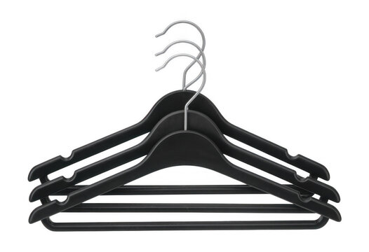 Black plastic coat hangers isolated on a transparent background