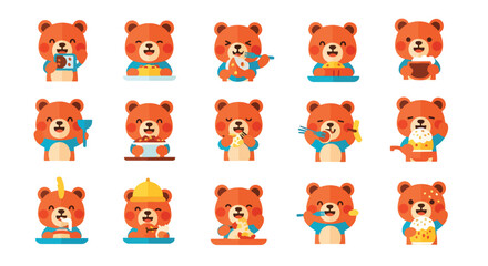 Fototapeta premium Set of Cartoon Bear Character Emoticons