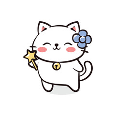 Fototapeta premium Magical Fairy Cat with Flower and Star Wand.