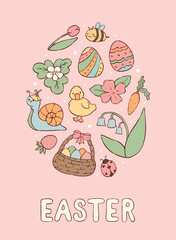 Easter kawaii doodles for cards, posters, banners, signs, invitations, prints, wallpaper, etc. EPS 10