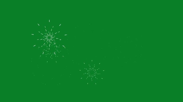 Looping 4k circle fireworks blast animation, glowing line blasts, shiny line bursts, glowing ellipse rings, abstract spark effects, vector motion graphics overlay on green chroma key background