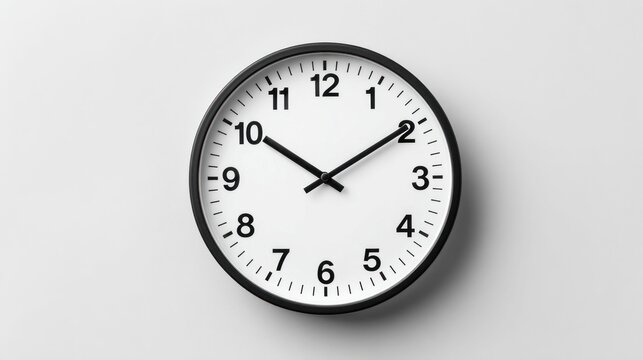 Minimalist black and white analog wall clock showing ten past ten