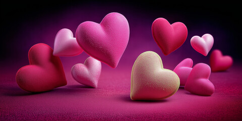 Fototapeta premium Colorful hearts in various shades on a soft textured background 