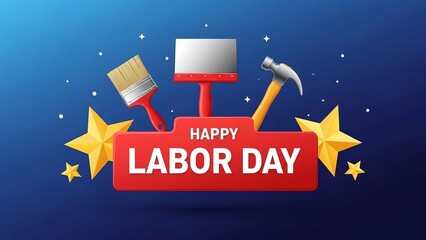 Happy labor day celebration with tools and stars