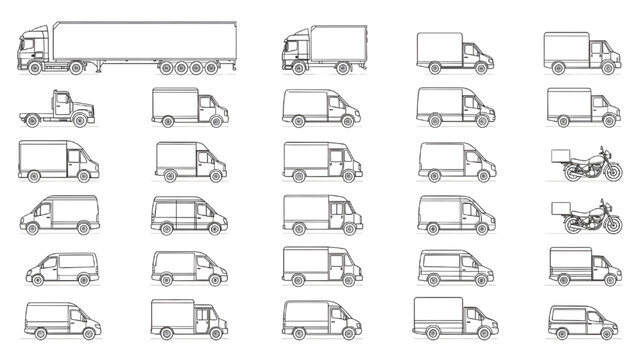 Delivery Vehicle Outline CAD Plan View Vector Set