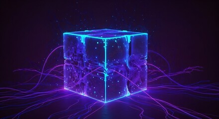 Futuristic digital cube with network connections