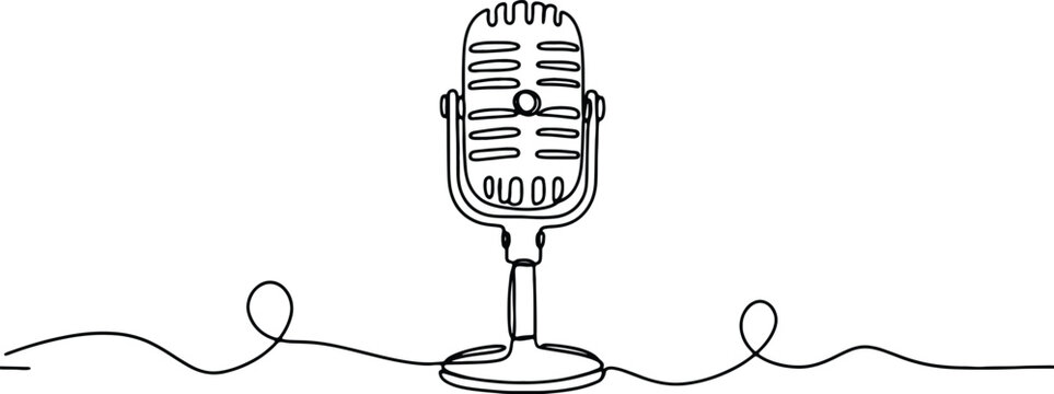 A clean and minimalistic continuous one line drawing of a microphone on a stand, vector illustration