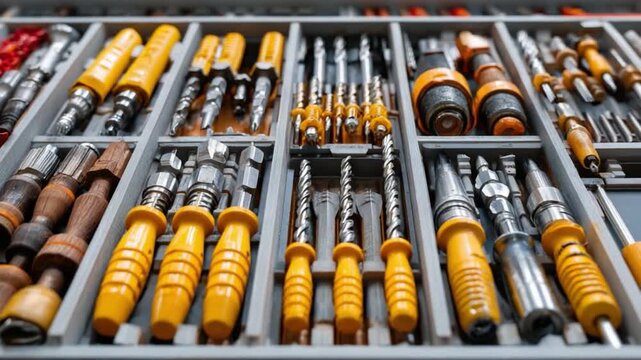 Precision in Organization: An organized assortment of tools neatly arranged in a toolbox, showcasing an array of instrument
