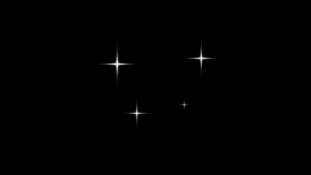 4K Sparkling star twinkle glitter white cartoon doodle effect, flat vector blinking shining star twinkling effect glowing on black screen, 2d starry sky festive overlay, Star twinkling animation