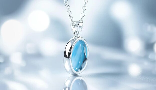 elegant sterling silver pendant necklace with oval larimar stone, light sky blue gemstone with natural white marbling patterns