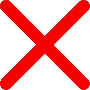 Bold red x mark on a black background symbolizing error or incorrect action isolated on transparent background