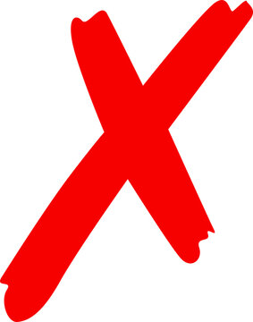 Vibrant red x mark on a stark black background symbolizing error, incorrectness, or denial isolated on transparent background