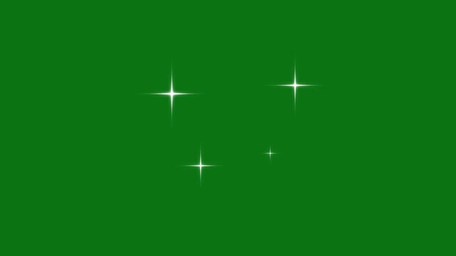 4k Twinkling stars shine animation. Sparkle Star glowing effect, white cartoon blinking stars, flat vector doodle sparkle, 2D shining twinkle effect on green screen background