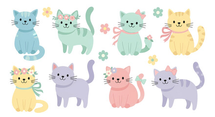 Obraz premium Colorful cartoon cats in various poses.
