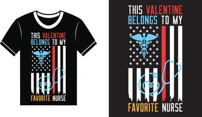 Nurse Valentine T-Shirt Design with Heart and Stethoscope,  Minimal Nurse Valentine T-Shirt Design for Valentine&rsquo;s Day, Nurse Valentine Shirt Design with Medical Elements