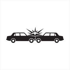 Fototapeta premium A black and white illustration depicts a head on car collision with impact sparks
