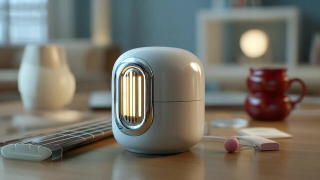 Modern Home Ambient Light Device: A sleek, contemporary ambient light device on a wooden surface, suggesting comfort and relaxation in a modern home environment.