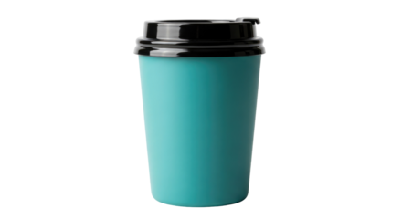Teal insulated tumbler with black lid isolated on transparent background