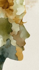 Profile of a person formed by abstract watercolor shapes