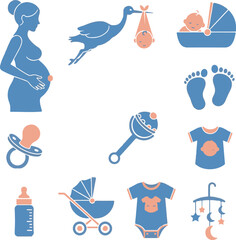 Baby shower silhouette icons for newborn and parenting