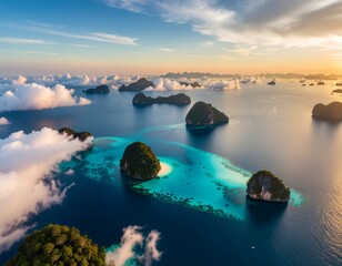 Aerial Serene Island Paradise at Sunrise Natural Landscape Scenery