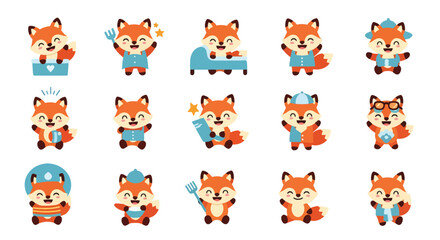 Fototapeta premium Cute Fox Cartoon Character Set Vector