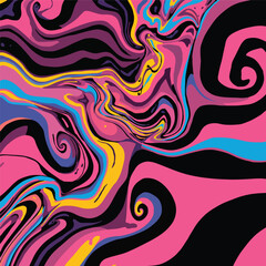 Fototapeta premium A colorful retro psychedelic seamless pattern of swirling waves and geometric shapes