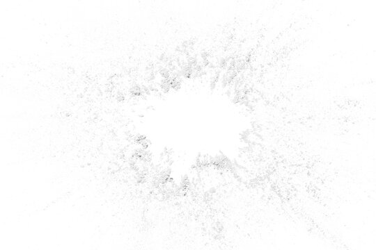 White powder and dust on transparent background - Flatlay closeup shot and copy space with sugar and salt association - Conecept of Pharmaceuticals, medical drug, protein and cosmetics