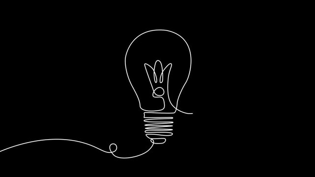  Self drawing animation of one line electrical bulb vector illustration. Electric lamp animation, Light bulb. Continuous one line drawing on black background