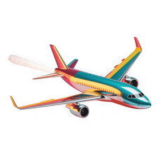 Colorful 3d airplane icon isolated on transparent background