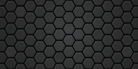 Hexagon technology black and gold colored honeycomb abstract background. Vector illustration wide hi-tech banner design concept