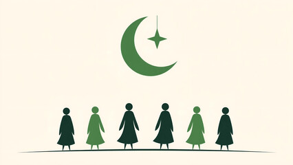 Islamic Family Silhouette with Crescent Moon