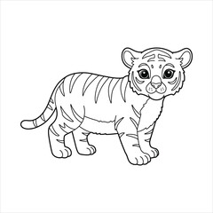 Obraz premium Simple line drawing of a cute tiger cub standing on white background