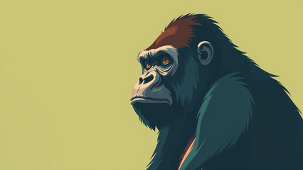 Gorilla Portrait Illustration on Solid Background