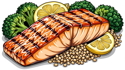 Grilled Salmon Steak with Lemon and Vegetables