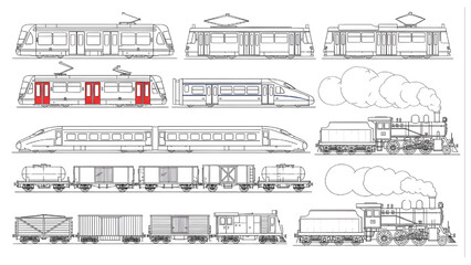 Tram and Train CAD Symbol Vector Set for Railway and Urban Transport Design