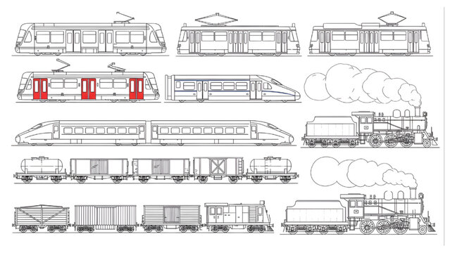 Tram and Train CAD Symbol Vector Set for Railway and Urban Transport Design