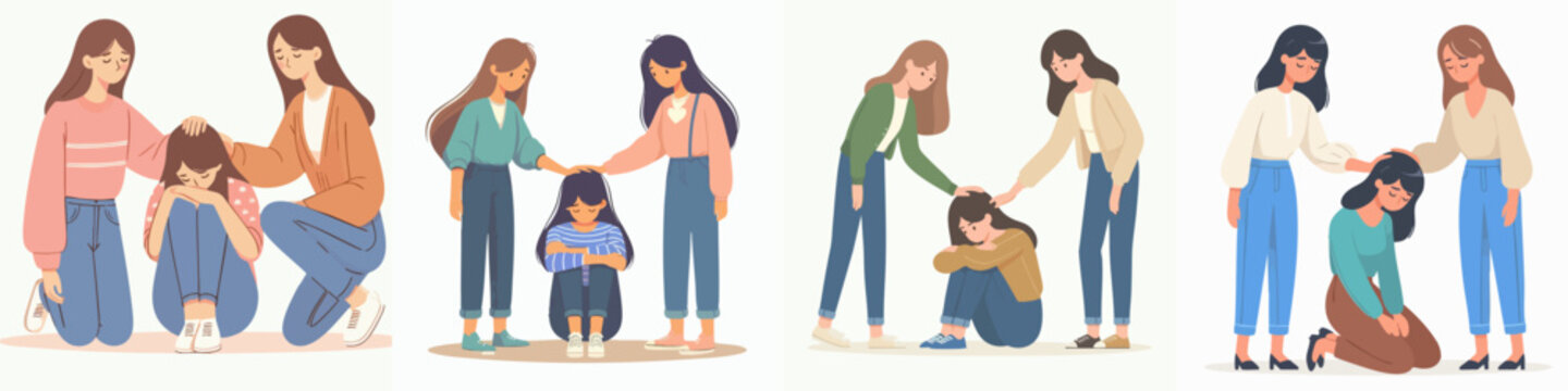 Flat Illustration Set of Women Giving Support and Comfort Illustration