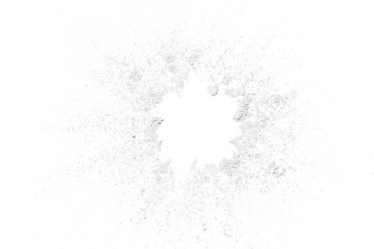 White powder and dust on transparent background - Flatlay closeup shot and copy space with sugar and salt association - Conecept of Pharmaceuticals, medical drug, protein and cosmetics