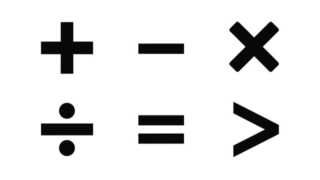 Mathematical symbols in black addition subtraction division multiplication silhouette
